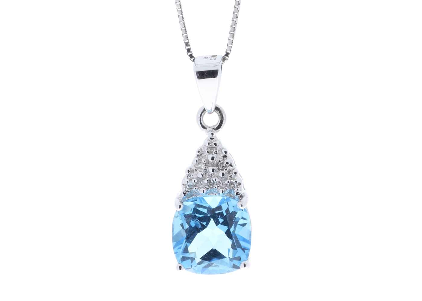 9ct White Gold Diamond And Blue Topaz Pendant 0.02 Carats