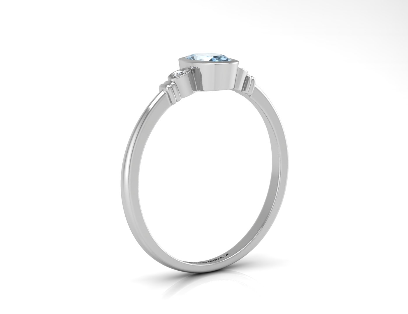 9ct White Gold Diamond And Oval Shape Blue Topaz Ring 0.01 Carats - Image 2 of 5