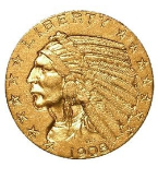 $5 dollar half gold eagle - 1908 - rare