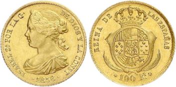 Isabel II 1856 - 100 Reales, Gold Coin - Rare.