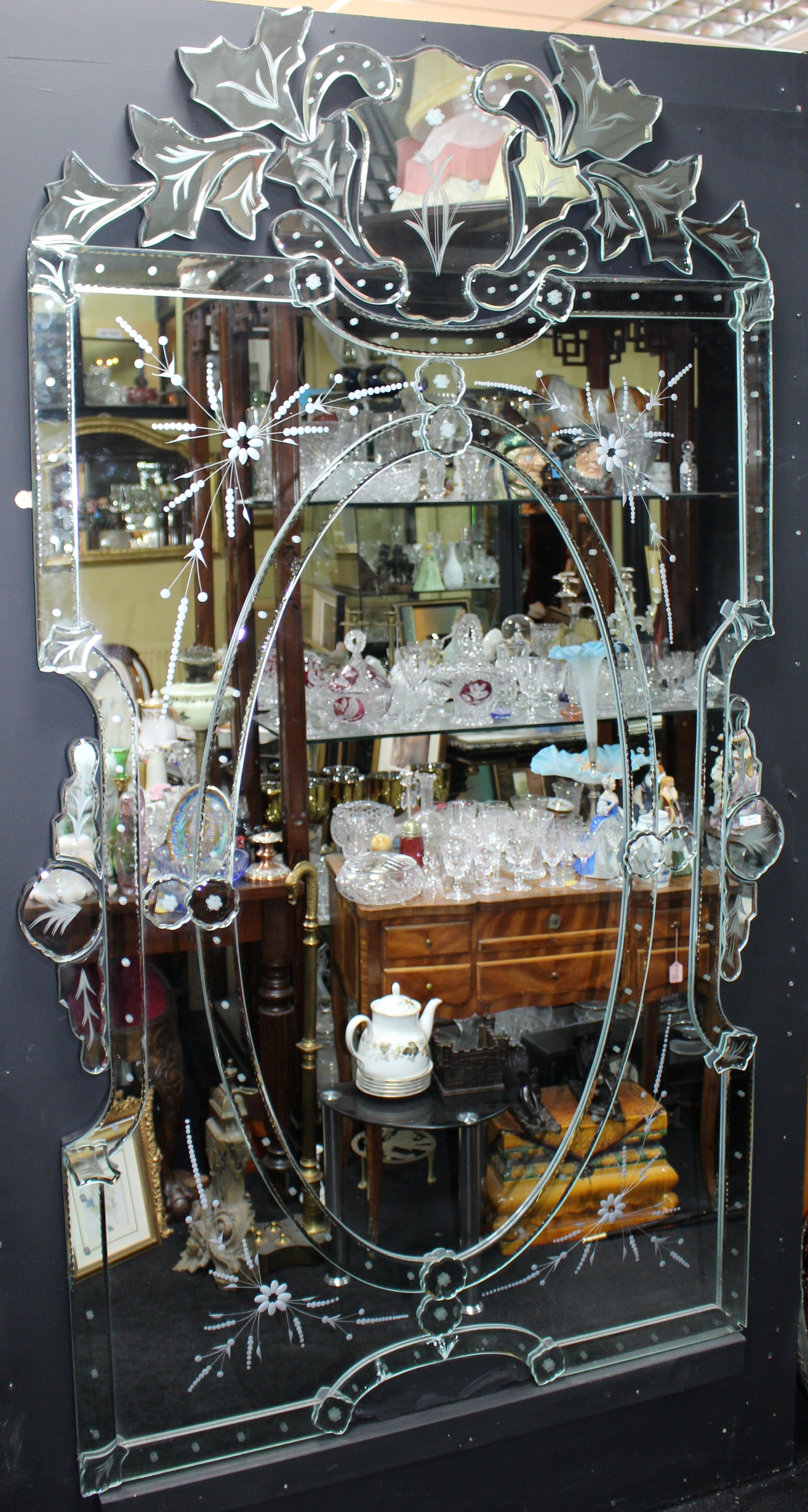 Ornate Venetian Full Length Etched Glass Mirror