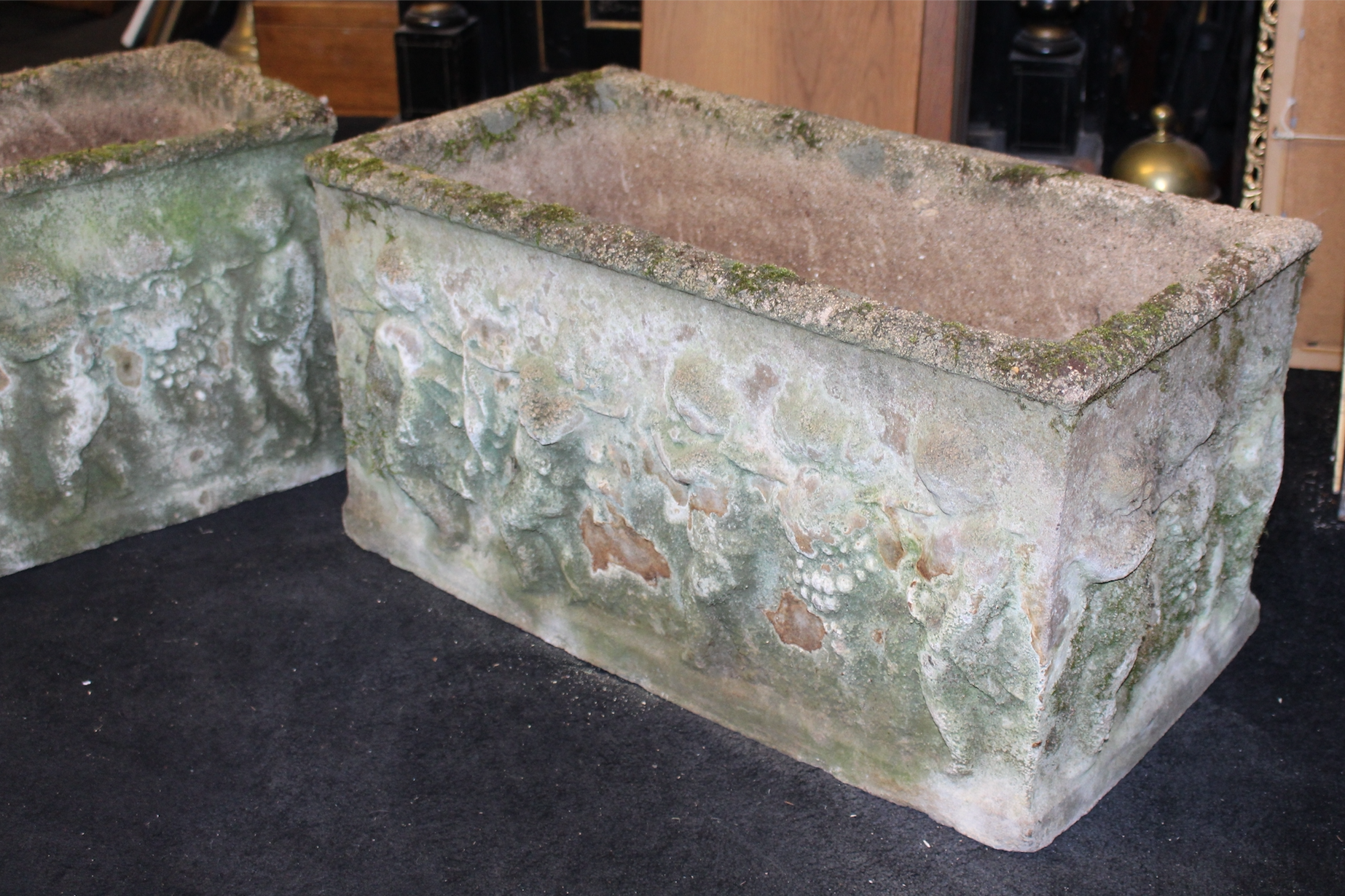 Pair of Old Reconstituted Cherubic Garden Planter Troughs - Image 2 of 4