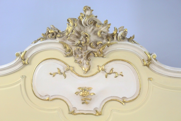 Heavy French Painted Carved Wood Headboard - Image 2 of 3