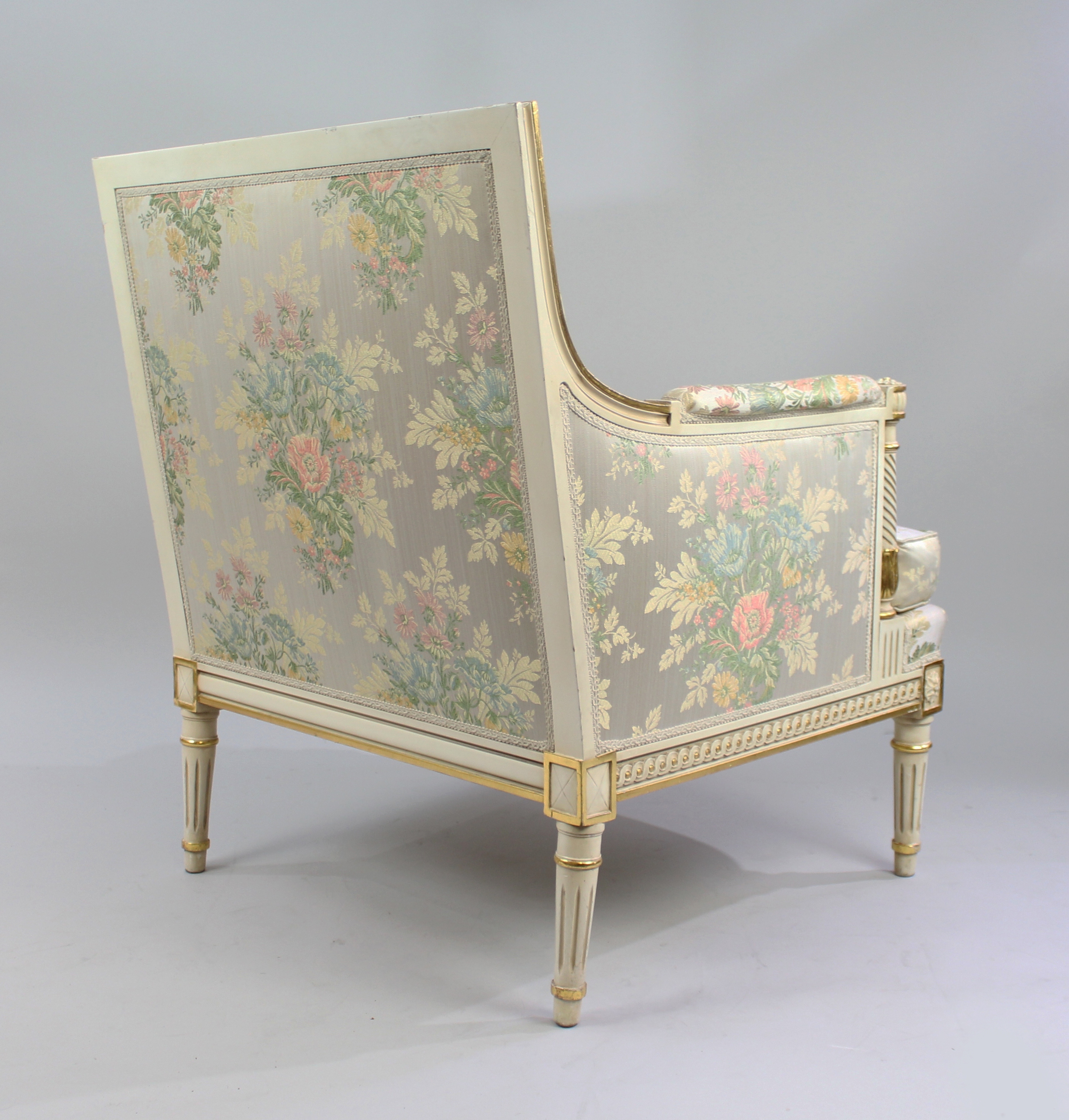 Italian Painted & Gilt Carved Wood Silik Upholstered Armchair - Image 2 of 2