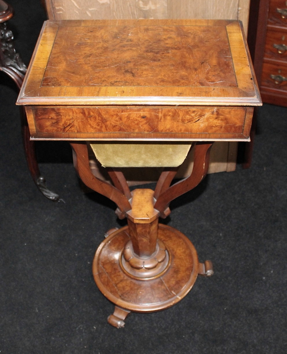 Victorian Walnut Sewing Works Table