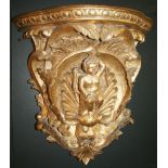 Pair of Gilded Hand Carved Cherubic Wall Brackets