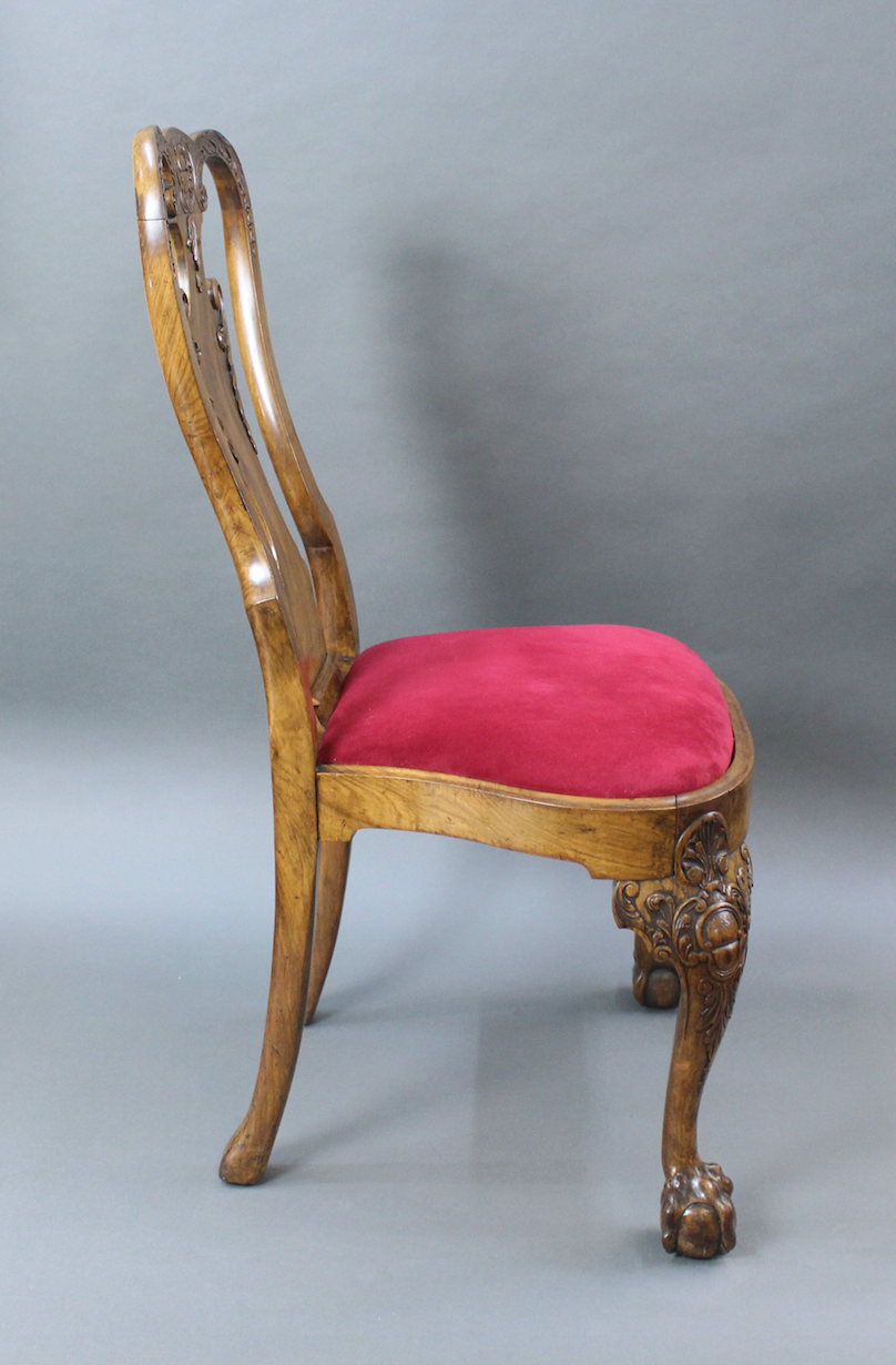 Set of 6 Early 20th c. Georgian Style Carved Walnut Dining Chairs - Image 7 of 13