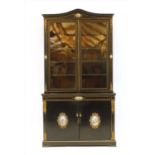 Early 19th c. French Lacquered Bookcase with Sevres Plaques