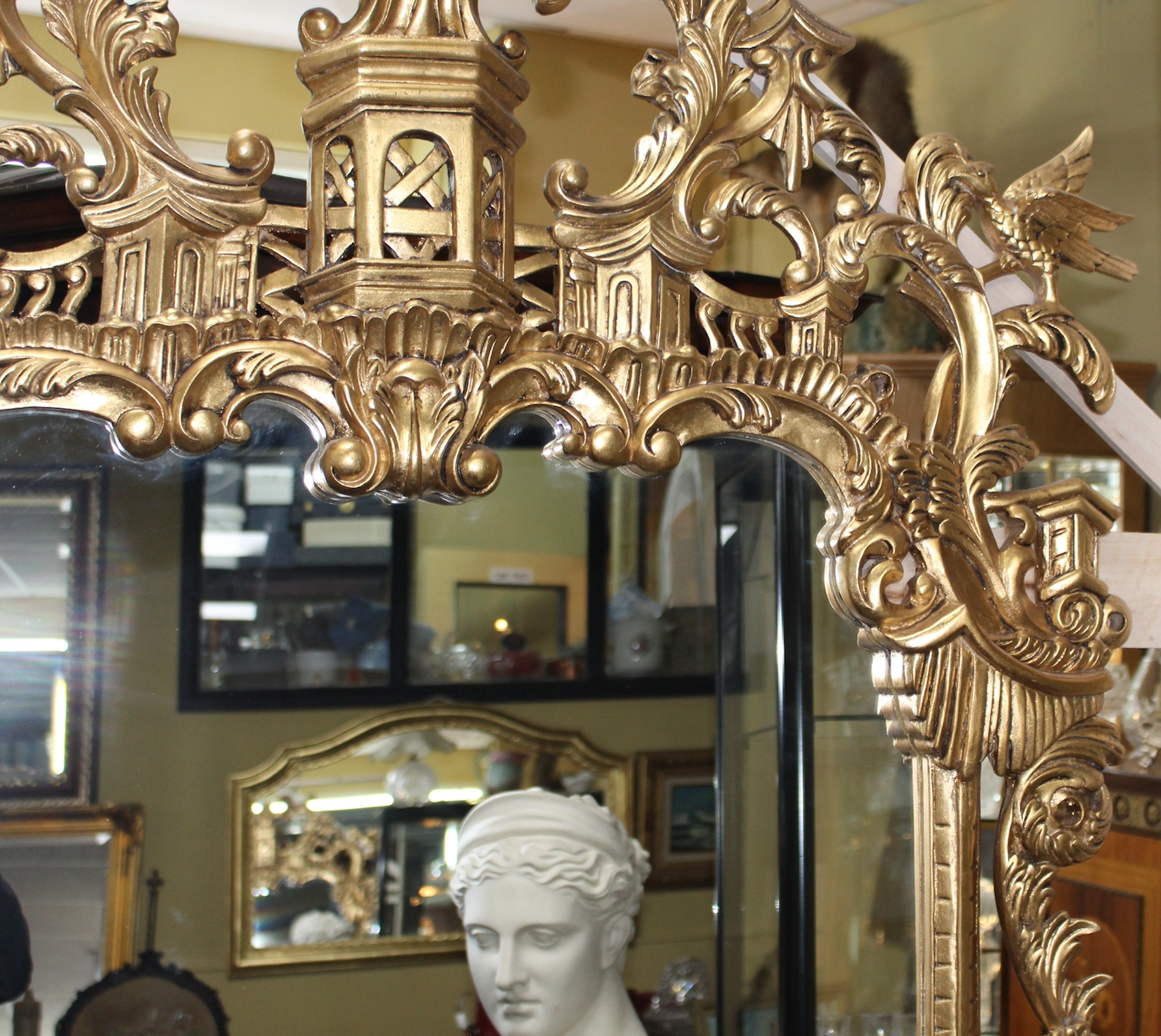 Very Large Tall Carved Wood Chippendale Style Gilt Mirror - Image 3 of 5