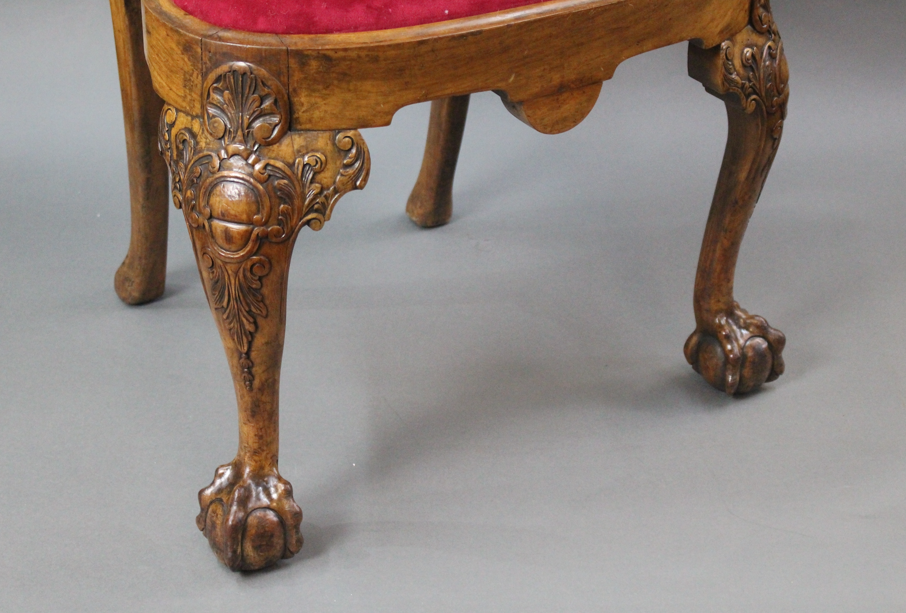 Set of 6 Early 20th c. Georgian Style Carved Walnut Dining Chairs - Image 12 of 13