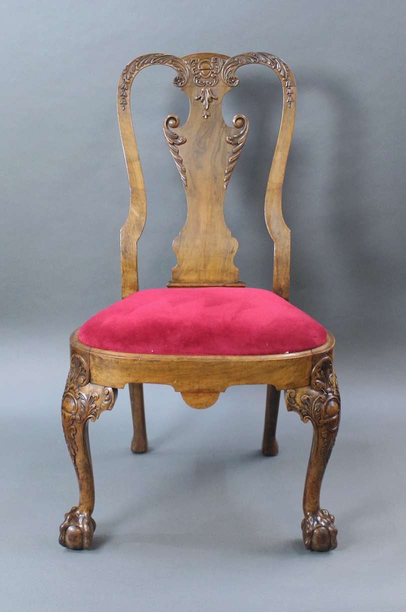 Set of 6 Early 20th c. Georgian Style Carved Walnut Dining Chairs - Image 5 of 13