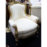 Three Piece Silk Upholstered Carved Giltwood Suite