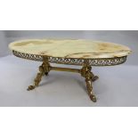 Vintage Onyx Topped Brass Oval Coffee Table
