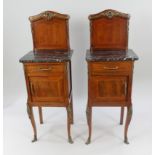 Pair of Victorian Marble Topped Inlaid Mahogany Cabinets