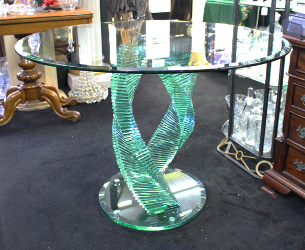 Heavy Glass Spiral Form Round Centre Table