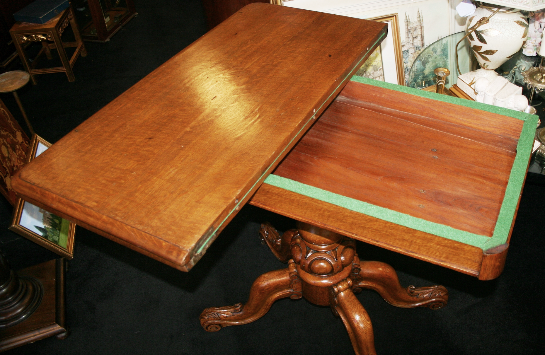 Victorian Carved Oak Fold Over Games Table - Image 3 of 7