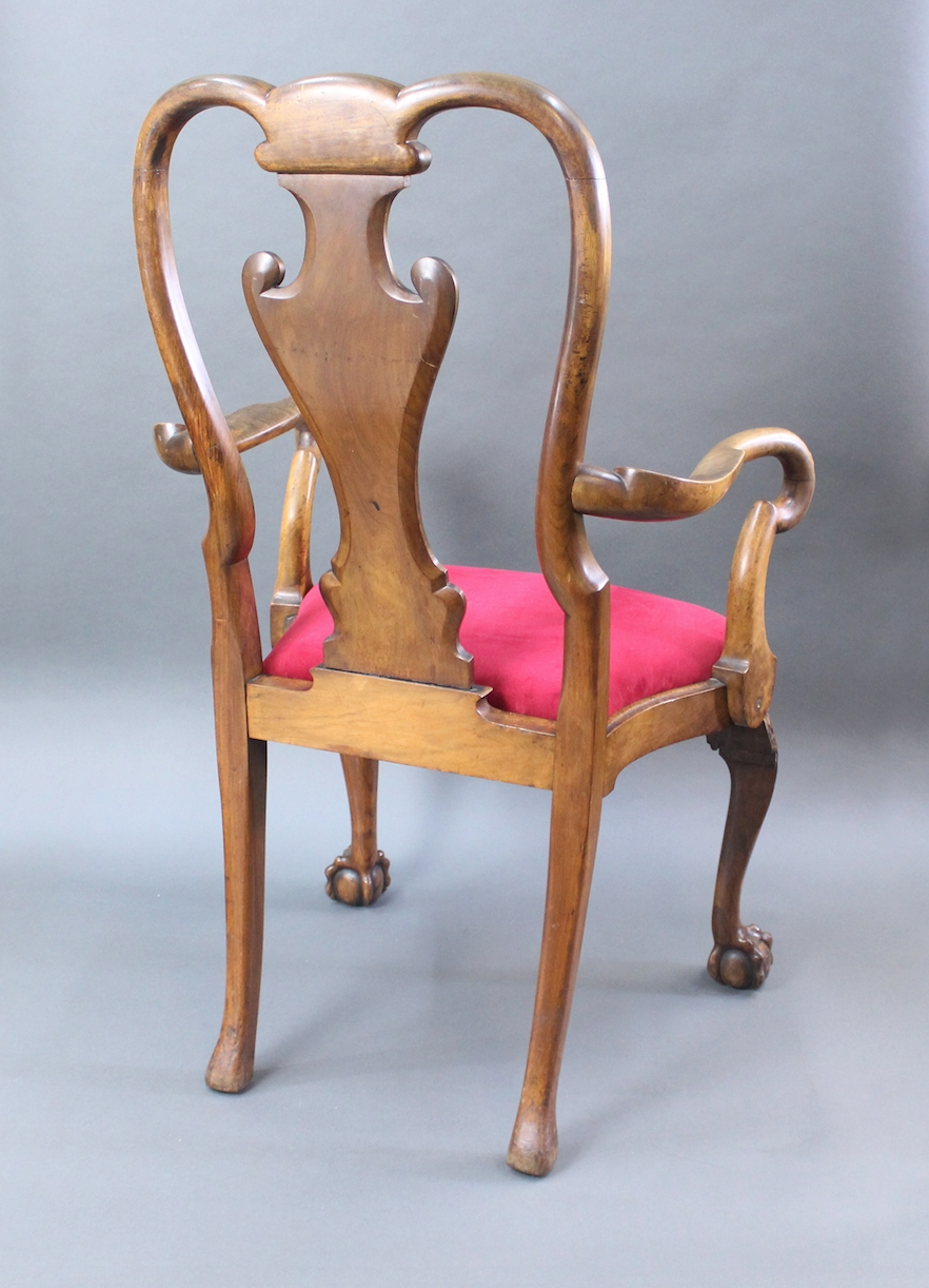 Set of 6 Early 20th c. Georgian Style Carved Walnut Dining Chairs - Image 9 of 13