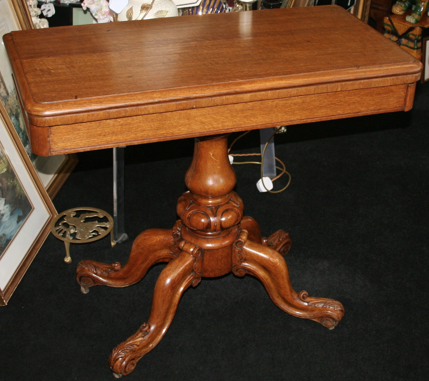 Victorian Carved Oak Fold Over Games Table - Image 2 of 7