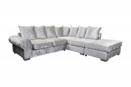 Brand New Verona Crushed Velvet Corner Sofa And Stool