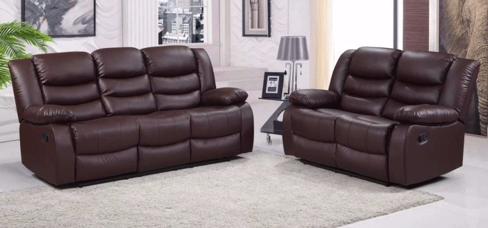 Brand New Boxed 3 Seater Plus 2 Seater Miami Brown Leather Reclining Sofas