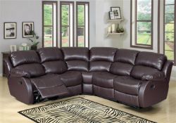 Brand New Boxed Supreme Brown Leather Reclining Corner Sofa