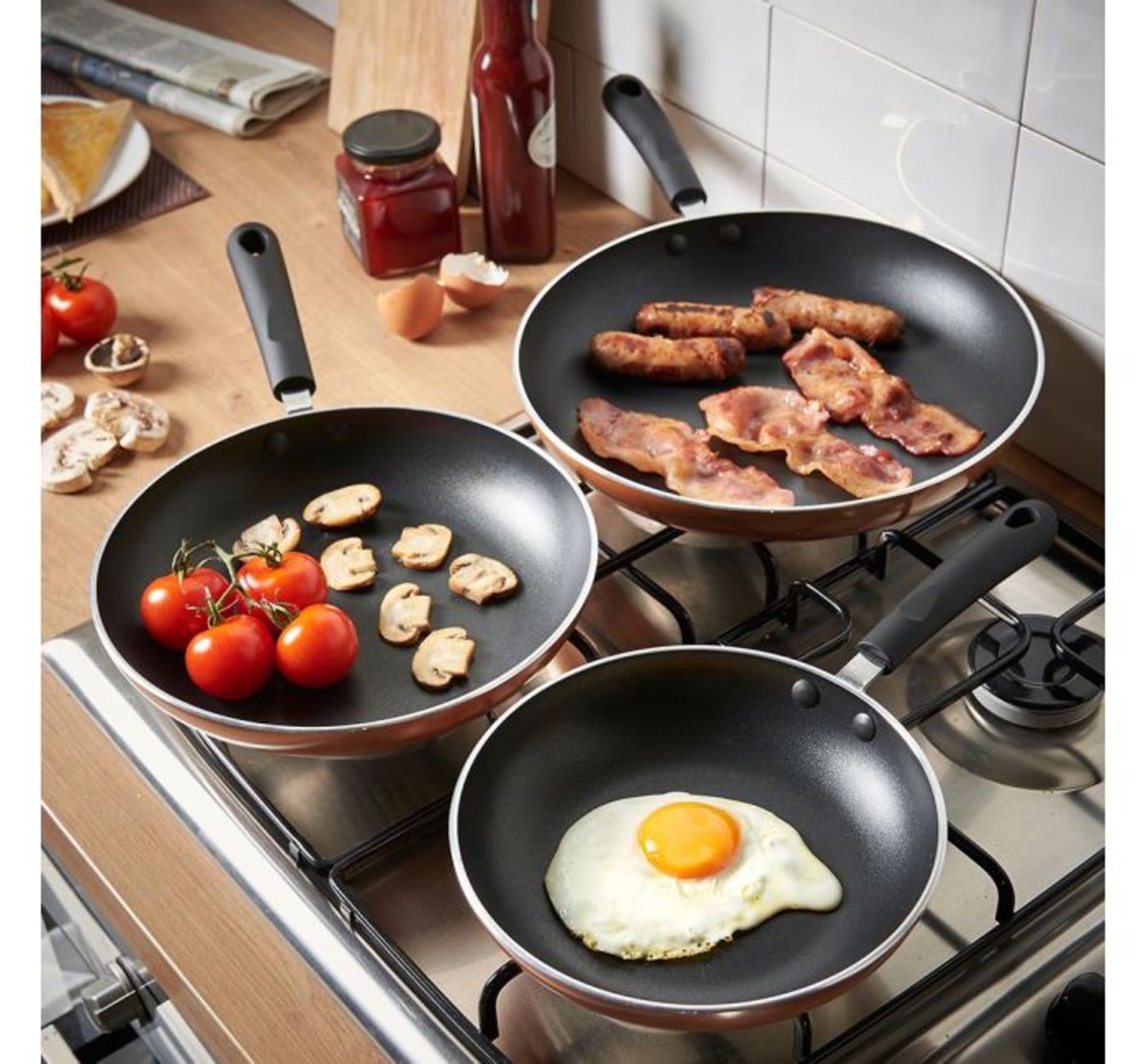 (HZ37) Copper 3 Piece Aluminium Pan Set Made from quality 3.5mm aluminium for even heat distri...