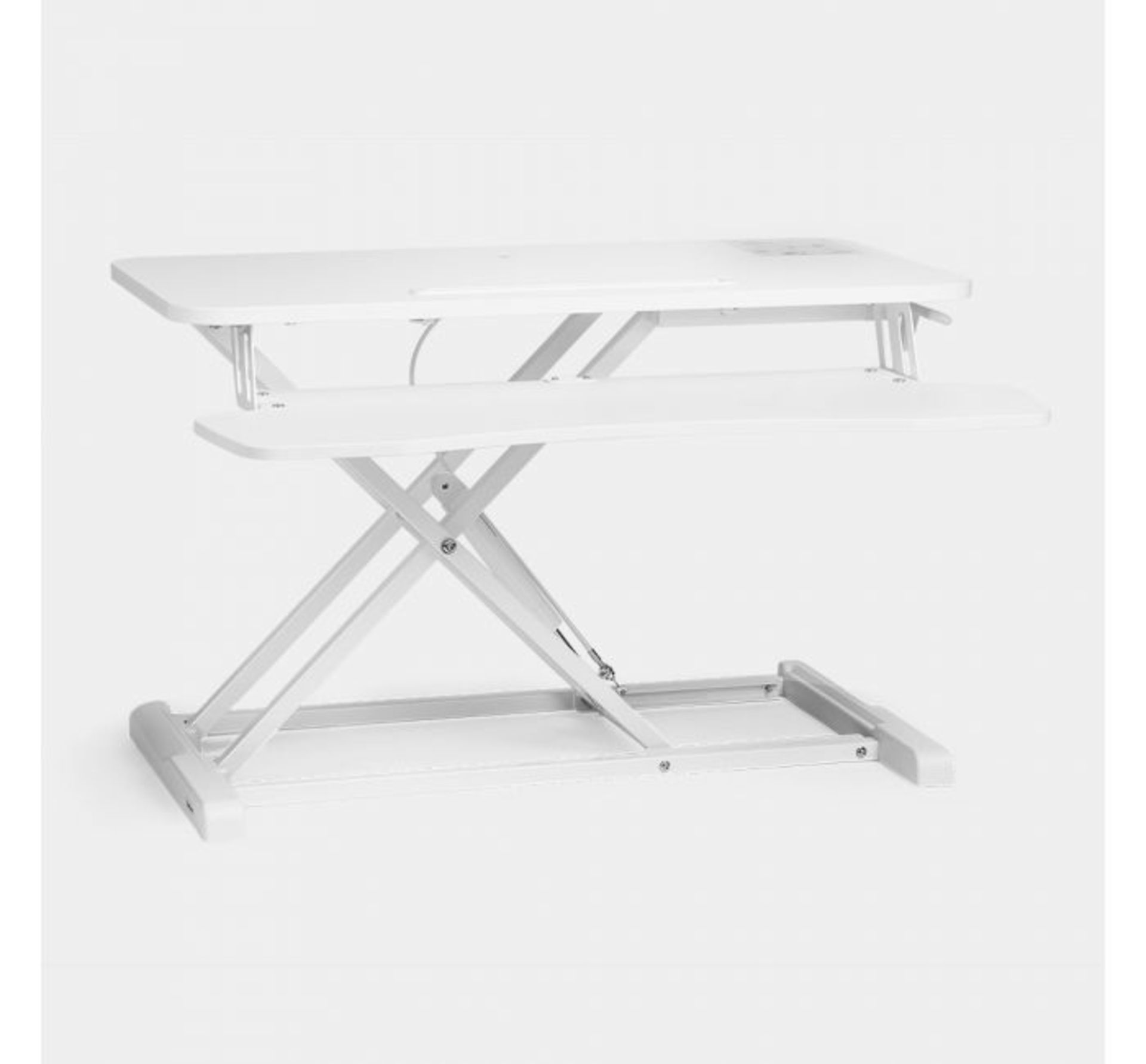 (HZ83) Sit/Stand Rising Workstation – White Sits securely atop your desk with quick change b... - Image 2 of 4