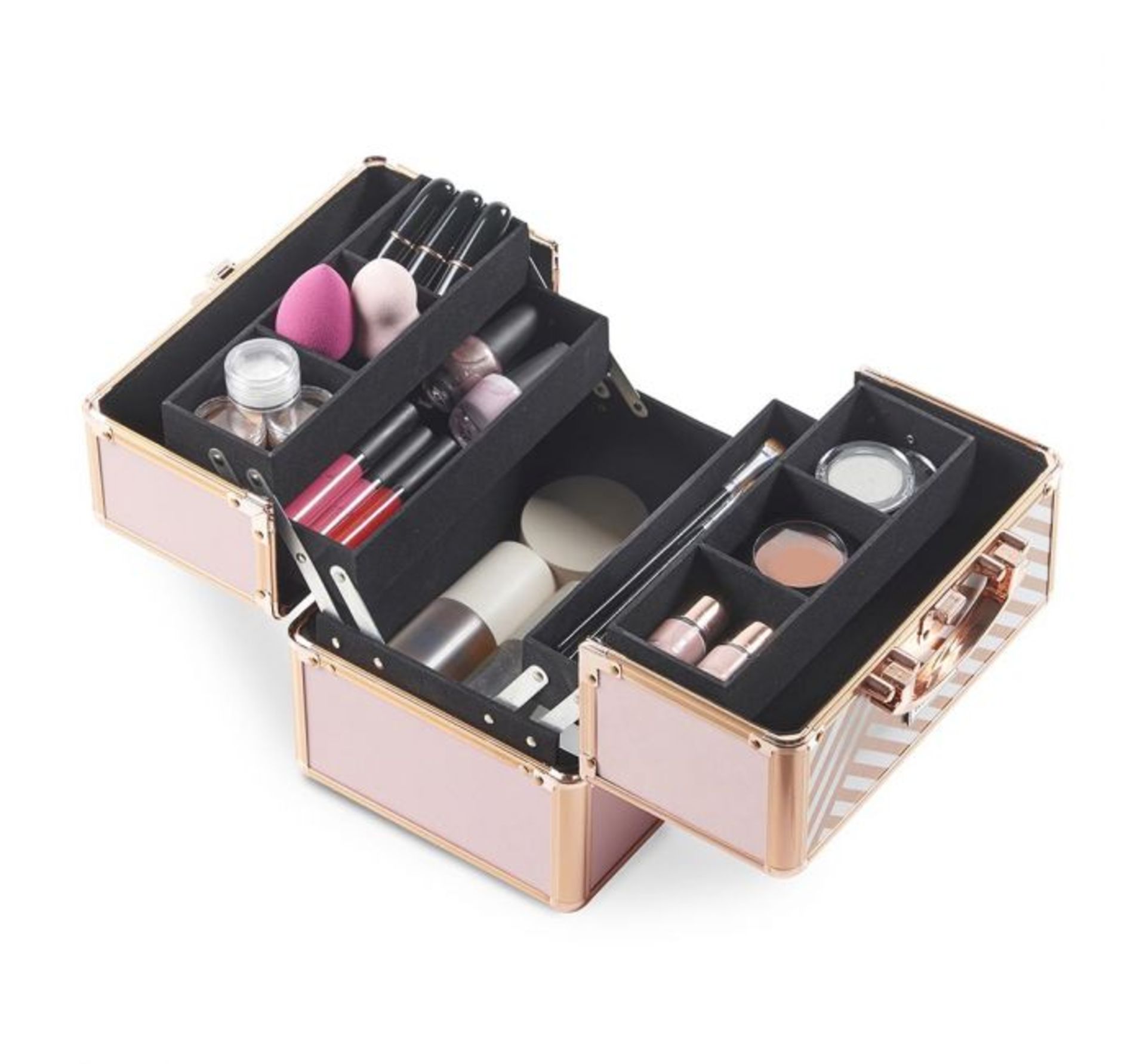 (HZ13) Small Blush Pink Makeup Case. Spacious design with four fixed dividers which create six ... - Image 3 of 3