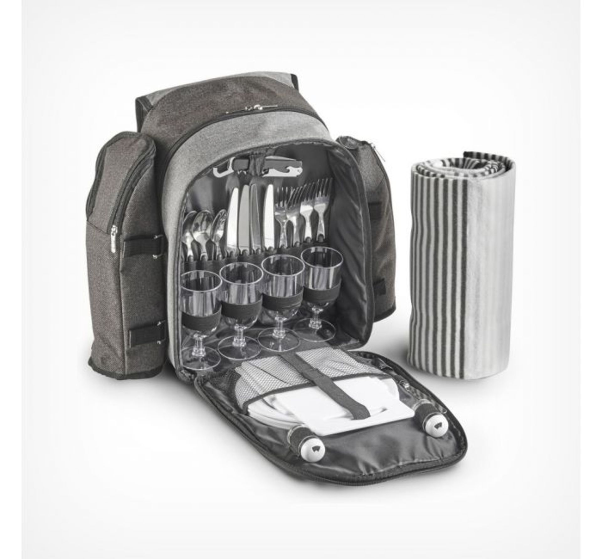 (HZ47) Ash Picnic Backpack for 4 Includes 4 BPA-free plates, 4 stainless steel knives, forks &...