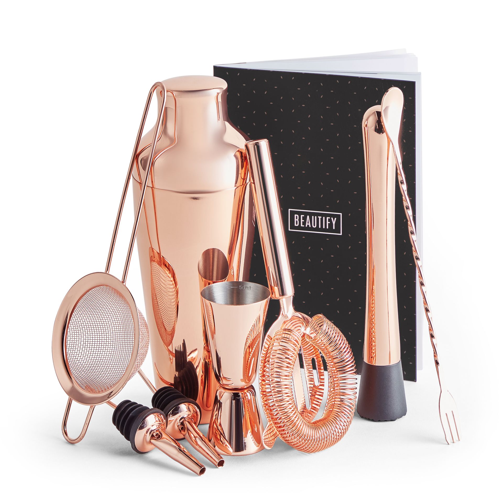 (HZ12) Copper Cocktail Making Set, 11 Piece Parisian Shaker Set Gift Rose Gold. THE SHOWP...