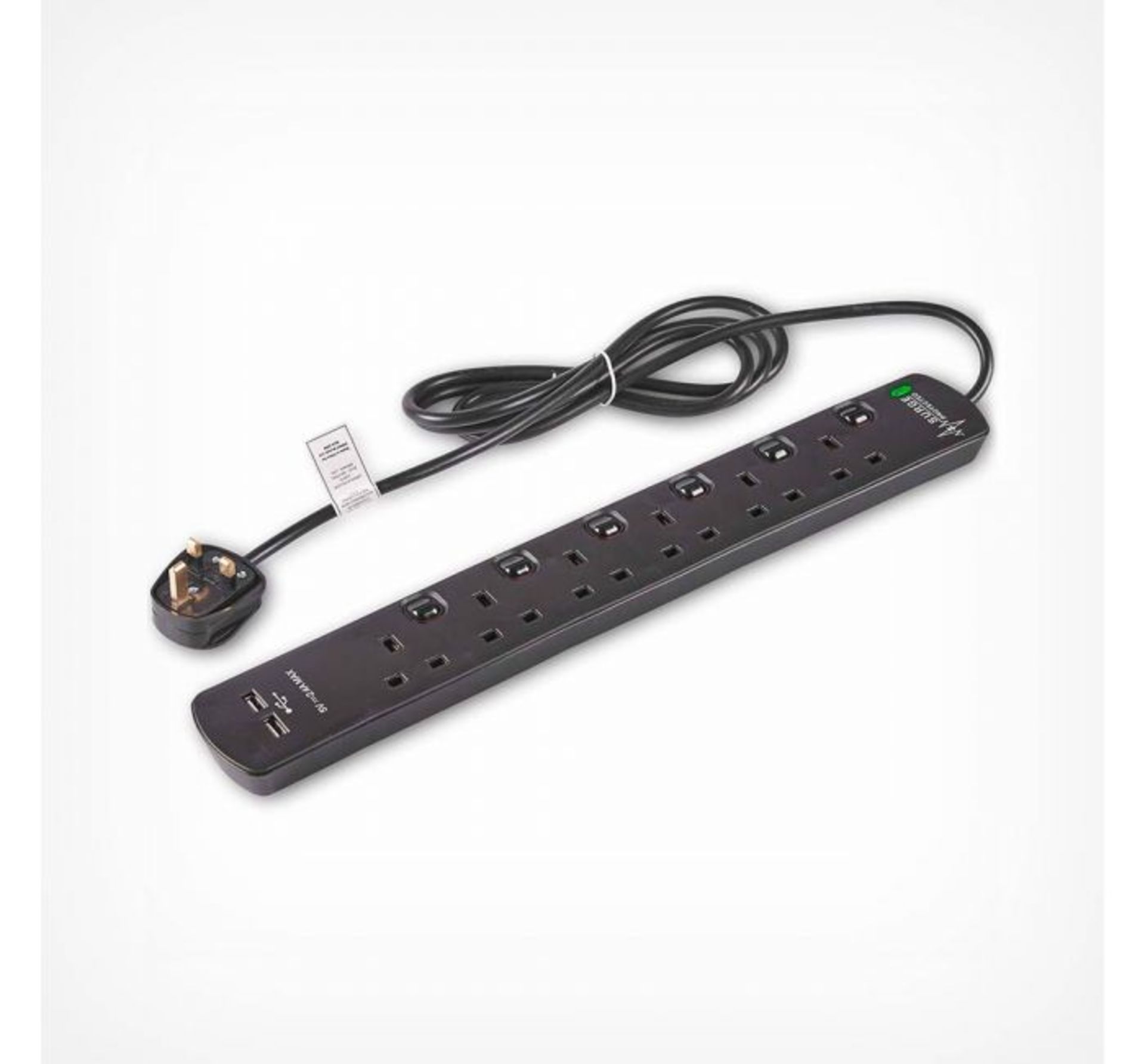 (HZ29) 6 Socket Extension Lead & USB Slender 6 gang extension lead with approx. 1.9m of cable ... - Image 2 of 3