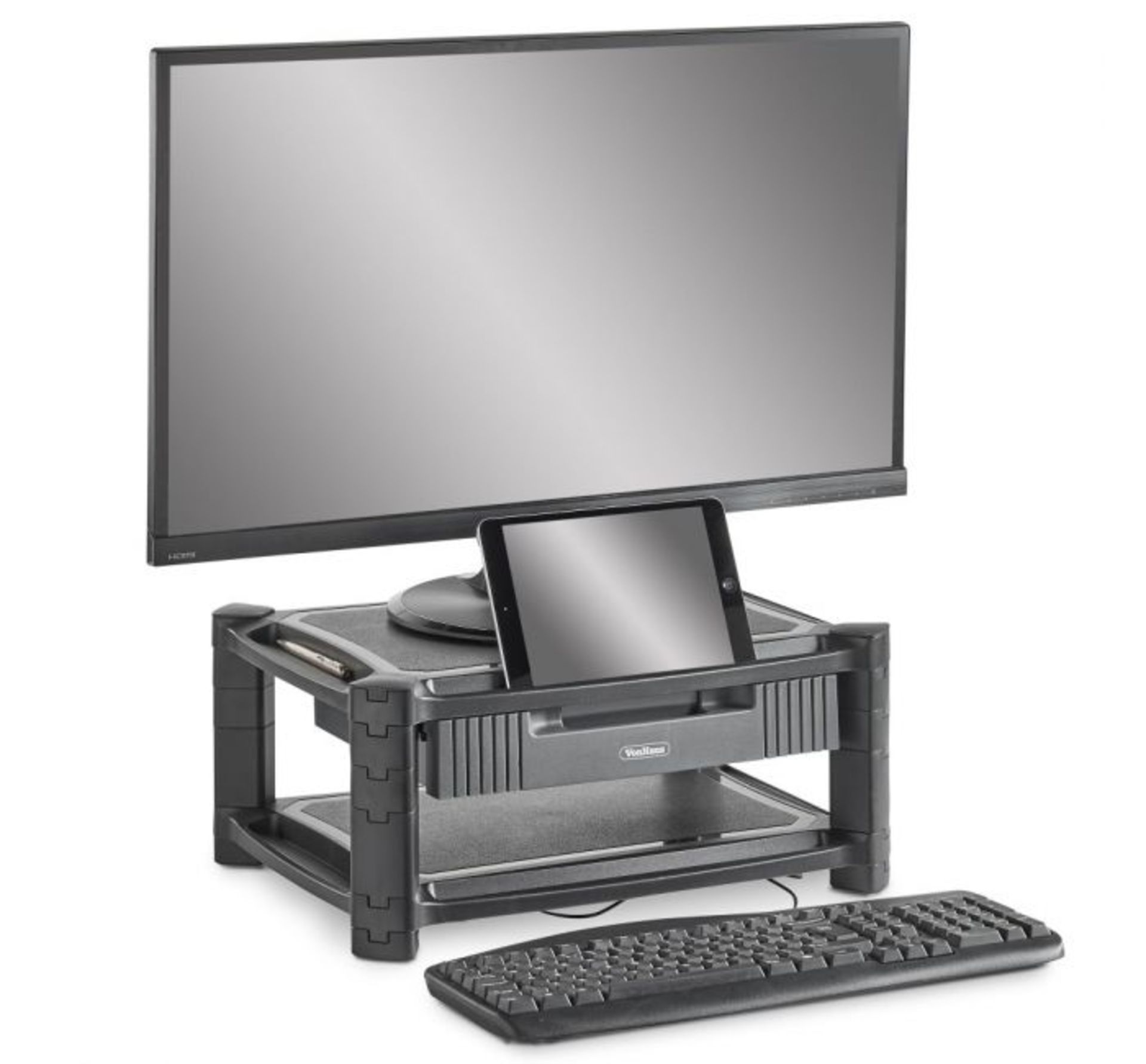 (HZ125) Monitor Stand with Drawer Adjustable height smart stand with two shelves and drawer fo... - Image 3 of 3