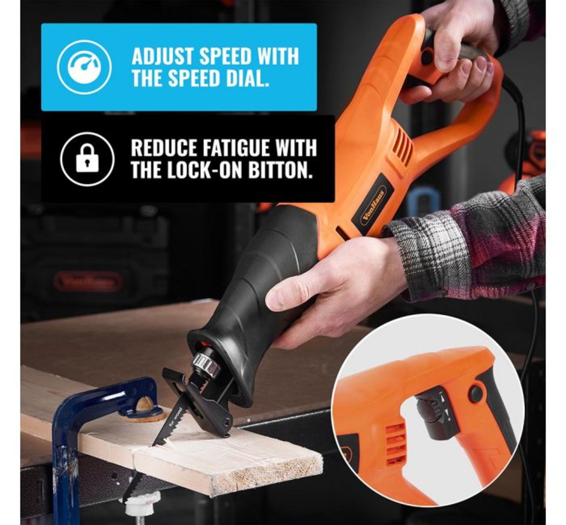 (F27) 800W Reciprocating Saw 800W motor effortlessly powers through wood up to 105mm thick and...