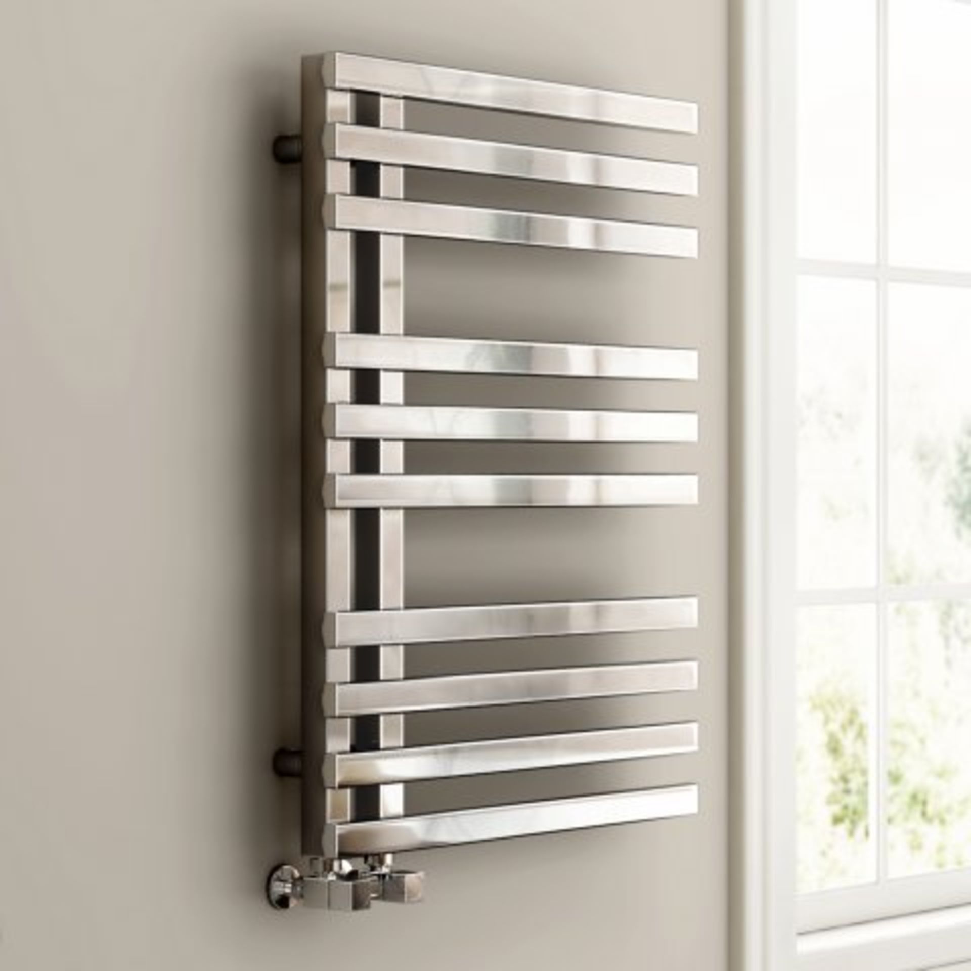 BRAND NEW BOXED 800x600mm Chrome Designer Towel Radiator -Square Rail RRP £449.99 Designer Sta... - Image 2 of 3