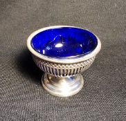 Sterling Silver Salt with Blue Glass Liner 1915 Chester mark