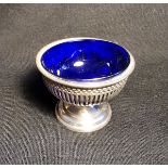 Sterling Silver Salt with Blue Glass Liner 1915 Chester mark