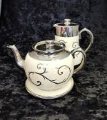 Silver Luster 1505F hand-painted teapot with lid circa 1950's Art Deco