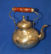 Indian Eastern Brass Kettle / Teapot Chased pettern, wooden handle.