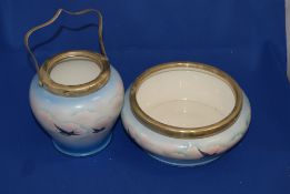 Rare Palicy Ware biscuit Barrel & Fruit Bowl Bluebird / Swallow design Art Deco