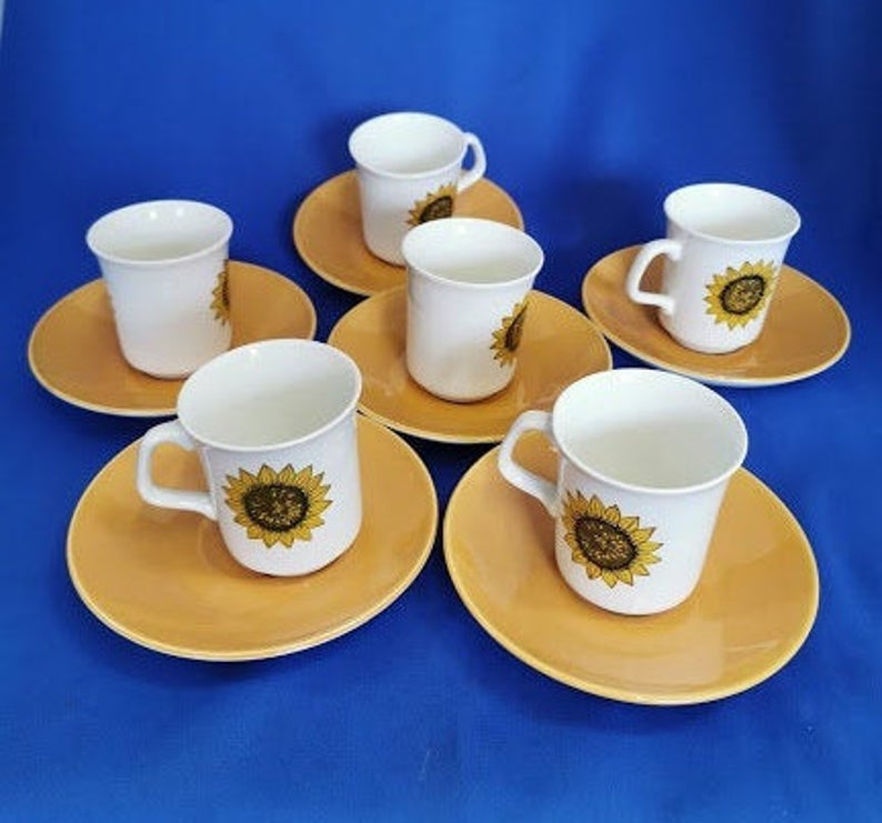 Retro Vintage J & G Meakin Sunflower design Coffee Set 1970s - Image 4 of 4