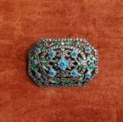 Art Deco Sterling Silver 925 Marcasite and Enamel Brooch Pin