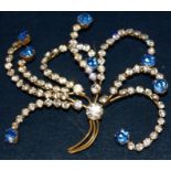Vintage Spray Brooch 1940s 1950s Clear and Blue stones