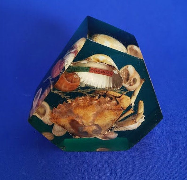 Vintage 1960s Kitsch Lucite Sea Shells Crab Paperweight Portugal - Image 3 of 4