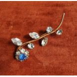 Vintage Diamante & Sapphire Coloured Blue Stone Flower Spray Brooch