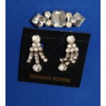 Pair Diamonte Art Deco style Earings and similar brooch