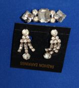 Pair Diamonte Art Deco style Earings and similar brooch