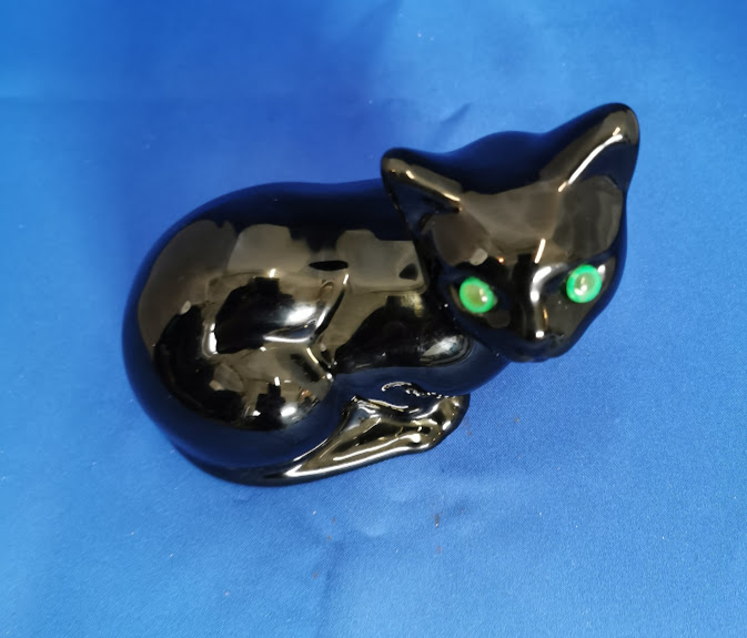 Vintage Retro Ceramic Black Cat with Green Eyes - Image 2 of 6