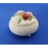 Small trinket pot with applied flowers and Ladybird Ladybug decoration.