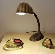 Vintage Brass Goose neck Desk Table Lamp With Brass Clam Shell Shade