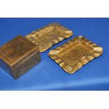 2 x J.S & S Joseph Sankey Snake skin effect brass ashtrays with ornate brass box.